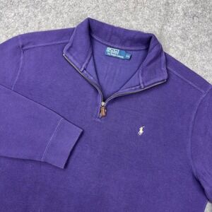 VTG Polo Ralph Lauren Sweater Mens 2XL Purple 1/4 Zip Cotton Pullover 90s‎